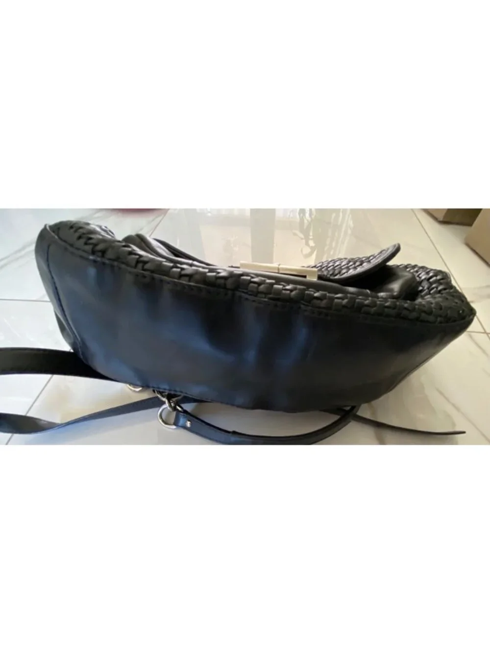 Coach Kristin Black Woven Leather Satchel With Closure & Adjustable Strap